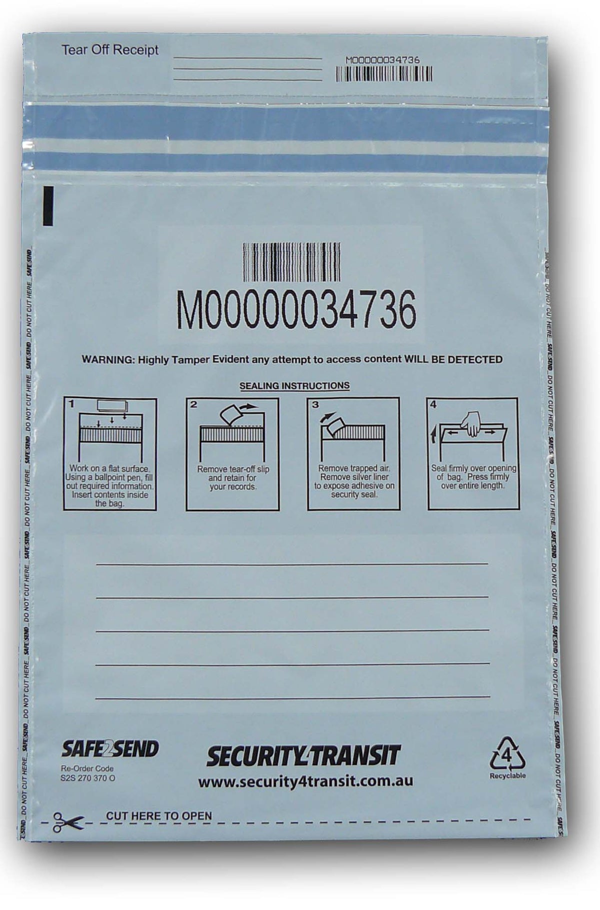 Security Bag (Medium Size - Opaque - Pack of 100 Bags) - Security4Transit